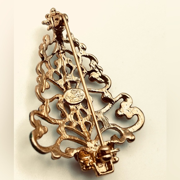 Signed Christopher Radko Gold Tone Christmas Tree Holiday Brooch Pin - Picture 3 of 5